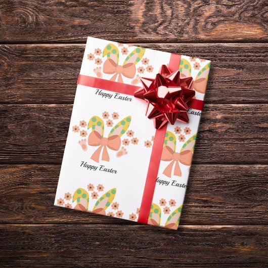 "Happy Easter" Bunny oren en roze strik patroon Cadeaupapier