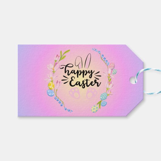 Happy Easter Bunny Outline  pastel Cadeaulabel (Voorkant (Horizontaal))
