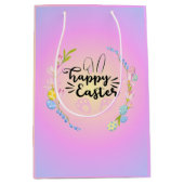 Happy Easter Bunny Outline  pastel Medium Cadeauzakje (Voorkant)