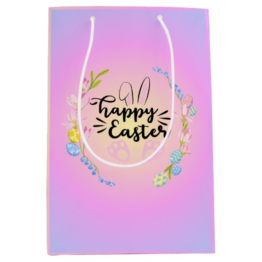 Happy Easter Bunny Outline  pastel Medium Cadeauzakje (Voorkant)
