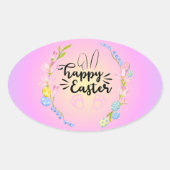 Happy Easter Bunny Outline  pastel Ovale Sticker (Voorkant)