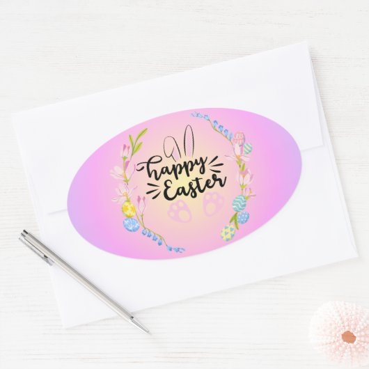 Happy Easter Bunny Outline  pastel Ovale Sticker (Envelop)