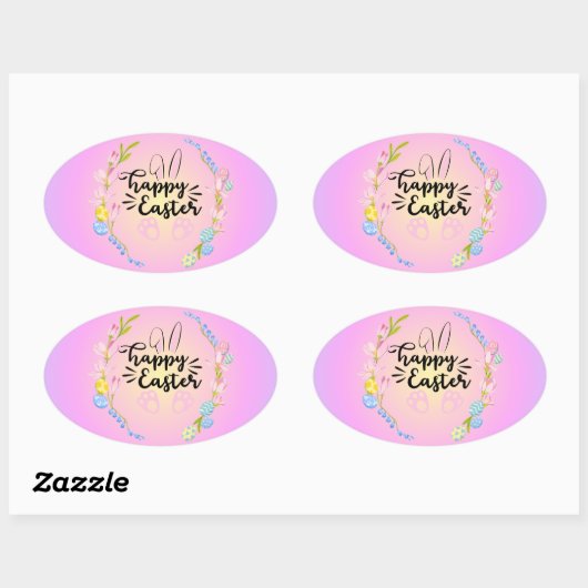 Happy Easter Bunny Outline pastel Ovale Sticker (Vel)
