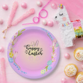 Happy Easter Bunny Outline pastel Papieren Bordje (Feest)