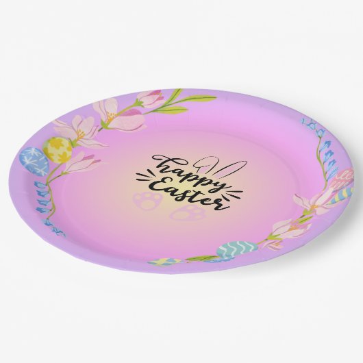 Happy Easter Bunny Outline pastel Papieren Bordje (Gekanteld)