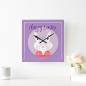 Happy Easter Bunny Paars Vierkante Klok (Huis)