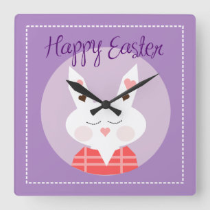 Happy Easter Bunny Paars Vierkante Klok
