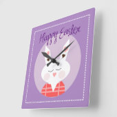 Happy Easter Bunny Paars Vierkante Klok (Hoek)