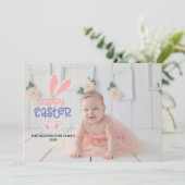 HAPPY EASTER BUNNY PAARSE STREEP FOTO FEESTDAGENKAART (Staand voorkant)
