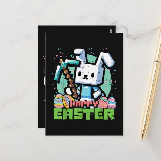 Happy Easter Bunny Pixel Game  Briefkaart (Voorkant / Achterkant in situ)