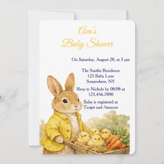 Happy Easter Bunny Rabbit Baby Shower Invitation Kaart (Achterkant)
