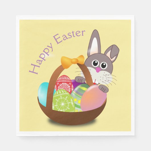 Happy Easter Bunny Rabbit Basket Egg Dinner Servet (Voorkant)