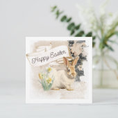 Happy Easter Bunny Rabbit Daffodil Collage Feestdagenkaart (Staand voorkant)