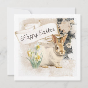 Happy Easter Bunny Rabbit Daffodil Collage Feestdagenkaart