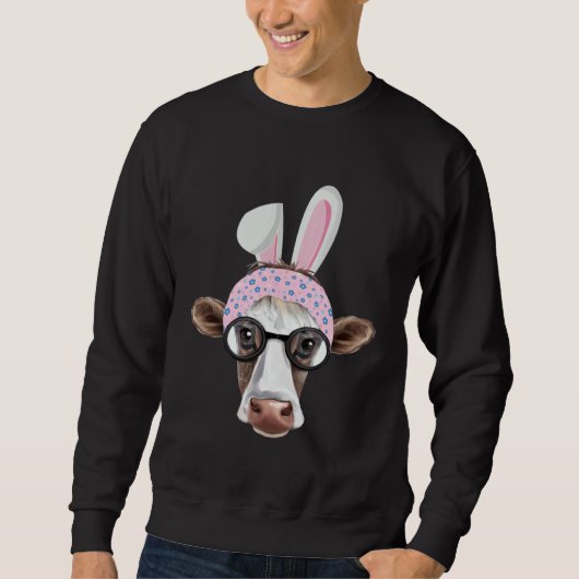 Happy Easter Bunny Rabbit Ears Cute Cow  Floral Gl Trui (Voorkant)