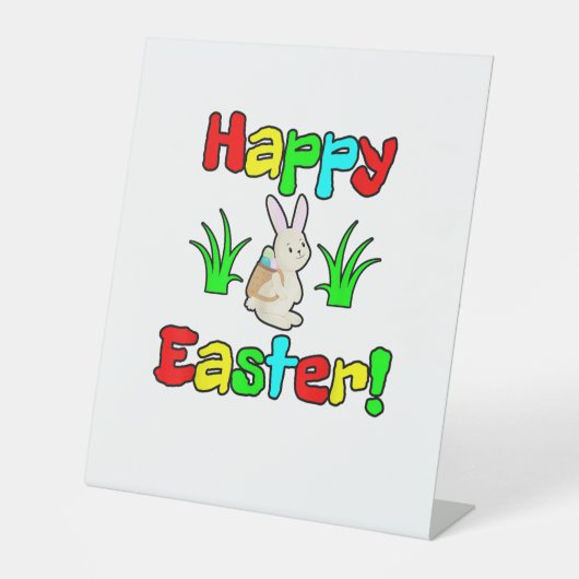 Happy Easter Bunny Rabbit Eggs Reclamebord Met Voetstuk (Voorkant)