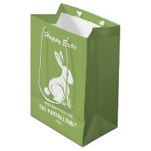 Happy Easter Bunny Rabbit Familienaam Green White Medium Cadeauzakje (Voorkant Gekanteld)