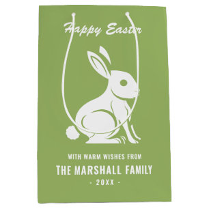 Happy Easter Bunny Rabbit Familienaam Green White Medium Cadeauzakje