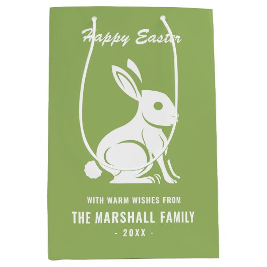 Happy Easter Bunny Rabbit Familienaam Green White Medium Cadeauzakje (Voorkant)