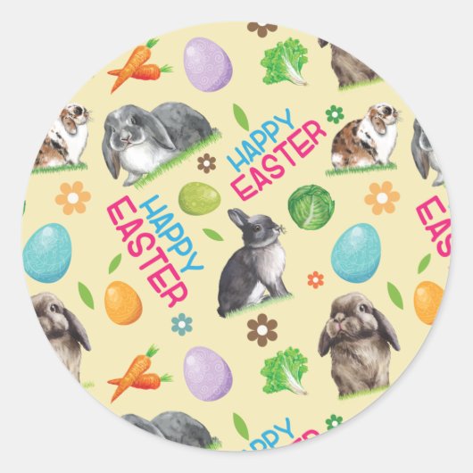Happy Easter Bunny Rabbit Ronde Sticker (Voorkant)