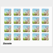 Happy Easter Bunny Rabbit Vierkante Sticker (Vel)