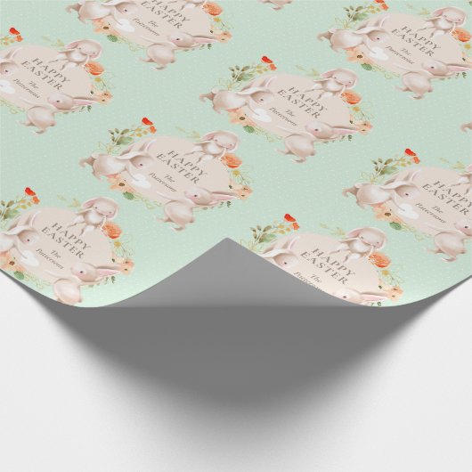 Happy Easter Bunny Rabbits Floral Cadeaupapier (Hoek)
