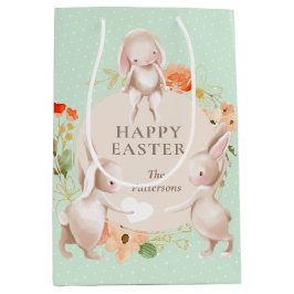 Happy Easter Bunny Rabbits Floral Medium Cadeauzakje