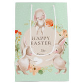 Happy Easter Bunny Rabbits Floral Medium Cadeauzakje (Achterkant)