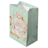 Happy Easter Bunny Rabbits Floral Medium Cadeauzakje (Achterkant Gekanteld)