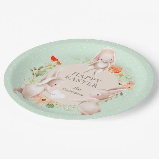 Happy Easter Bunny Rabbits Floral Papieren Bordje (Gekanteld)