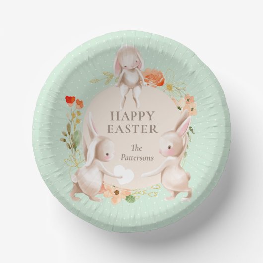 Happy Easter Bunny Rabbits Floral Papieren Kommen (Voorkant)