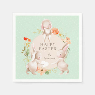 Happy Easter Bunny Rabbits Floral Servet