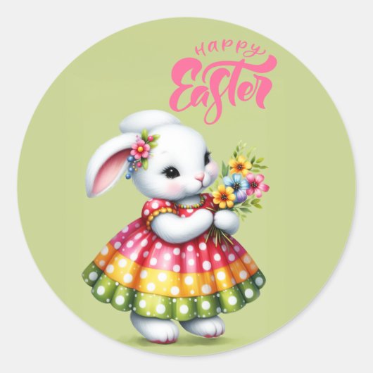 Happy Easter Bunny Ronde Sticker (Voorkant)