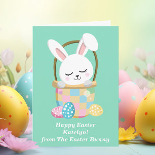 Happy Easter Bunny Schattige Custom Blauwgroen Kin Kaart