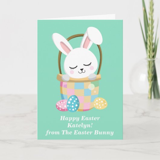 Happy Easter Bunny Schattige Pastel Green Custom Kaart (Voorkant)