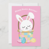 Happy Easter Bunny Schattige Roze Custom Children' Kaart (Voorkant)
