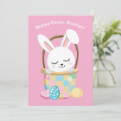 Happy Easter Bunny Schattige Roze Custom Children' Kaart (Staand voorkant)