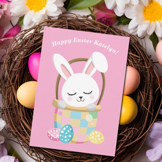 Happy Easter Bunny Schattige Roze Custom Children' Kaart