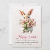 Happy Easter Bunny Schattige Spring Flower Pink Tu Feestdagenkaart (Voorkant)