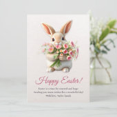 Happy Easter Bunny Schattige Spring Flower Pink Tu Feestdagenkaart (Staand voorkant)