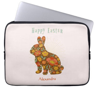 Happy Easter Bunny Specialized Gold Pink Brown Laptop Sleeve