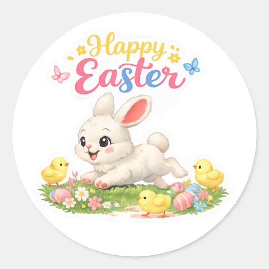 Happy Easter Bunny Sticker – Cute Spring Design wi (Voorkant)