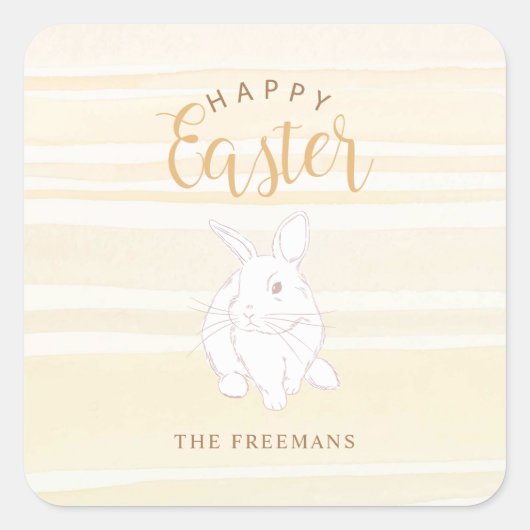 Happy Easter Bunny Sticker Zacht Geel Waterverf (Voorkant)