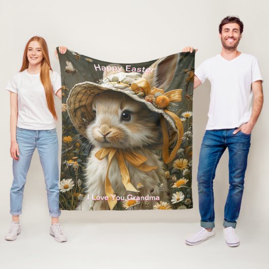 Happy Easter Bunny Straw Pet Sinaasappel Lint Fleece Deken (In situ)