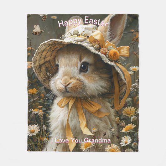 Happy Easter Bunny Straw Pet Sinaasappel Lint Fleece Deken (Voorkant)