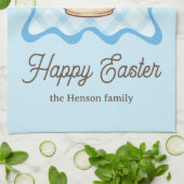 Happy Easter Bunny Teapot Gingham  Theedoek (Gevouwen)