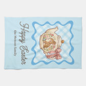 Happy Easter Bunny Teapot Gingham  Theedoek (Horizontaal)