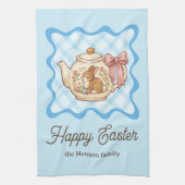 Happy Easter Bunny Teapot Gingham  Theedoek (Verticaal)