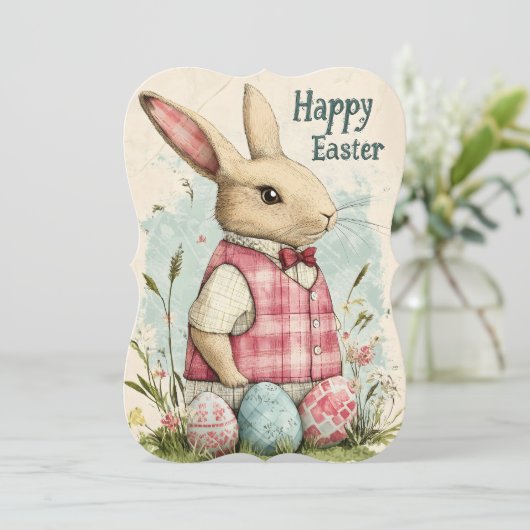 Happy Easter  Bunny Tekening Feestdagenkaart (Staand voorkant)