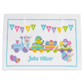 Happy Easter Bunny Train Blue Groot Cadeauzakje (Voorkant)